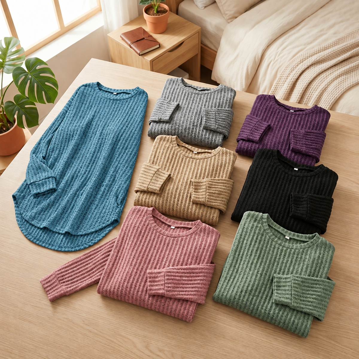 Wovelle - Waffle Knit Oversized Women's Sweater
