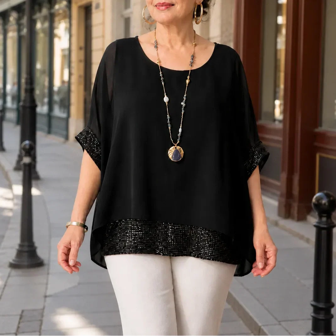 Wearbella Sequin Trim Tunic - Women's Relaxed Blouse