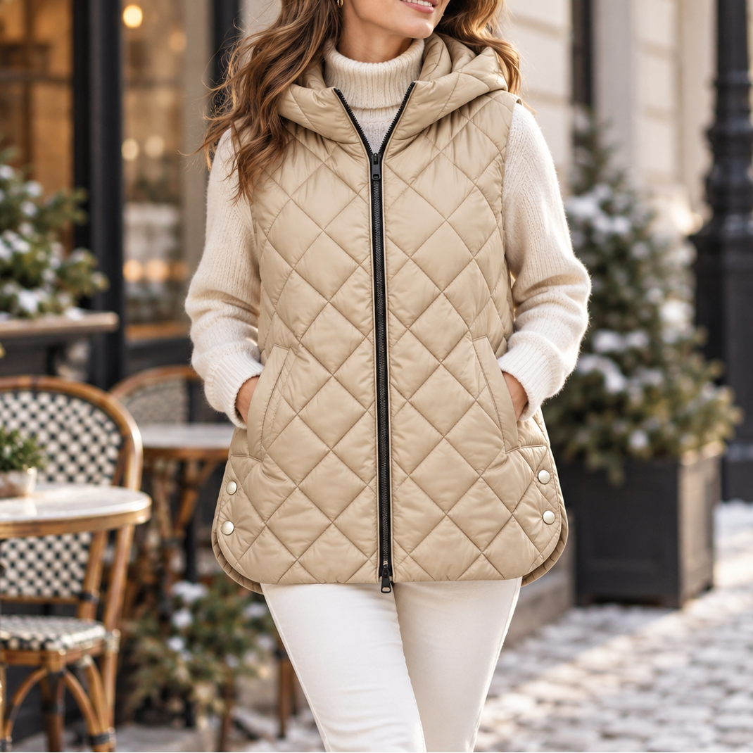 Quilta Quilted Hooded Gilet - Long Sleeveless Women's Vest