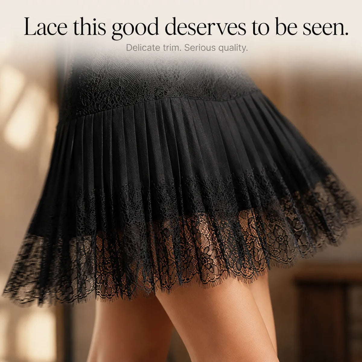 Vivelyn Pleated Mini Skirt - Lace Trim Women's Skirt