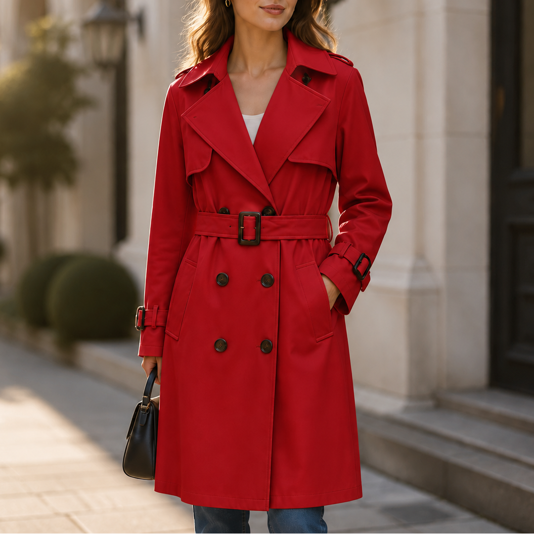 Winterly Belted Trench Coat - Women's Mid-Length Coat