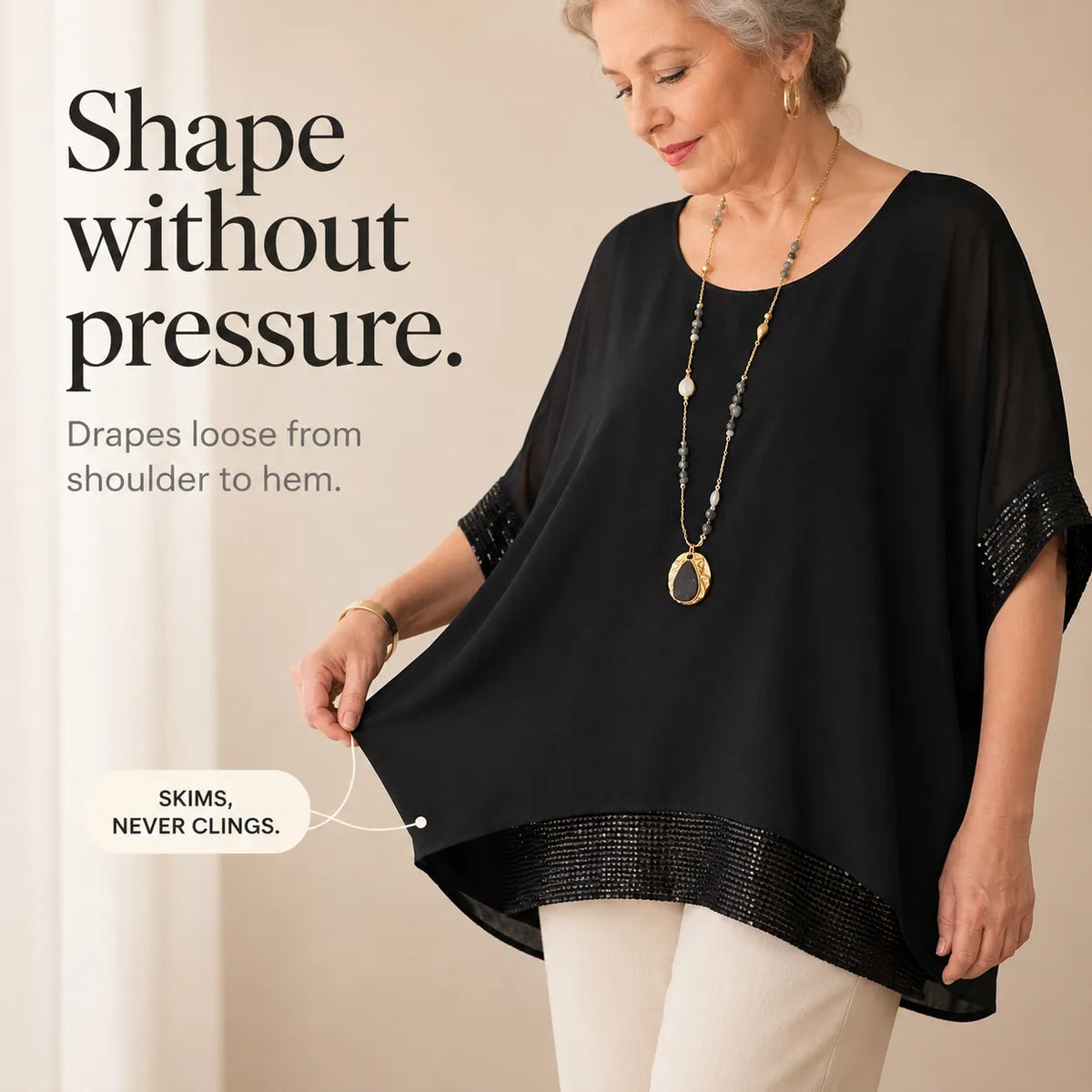 Wearbella Sequin Trim Tunic - Women's Relaxed Blouse