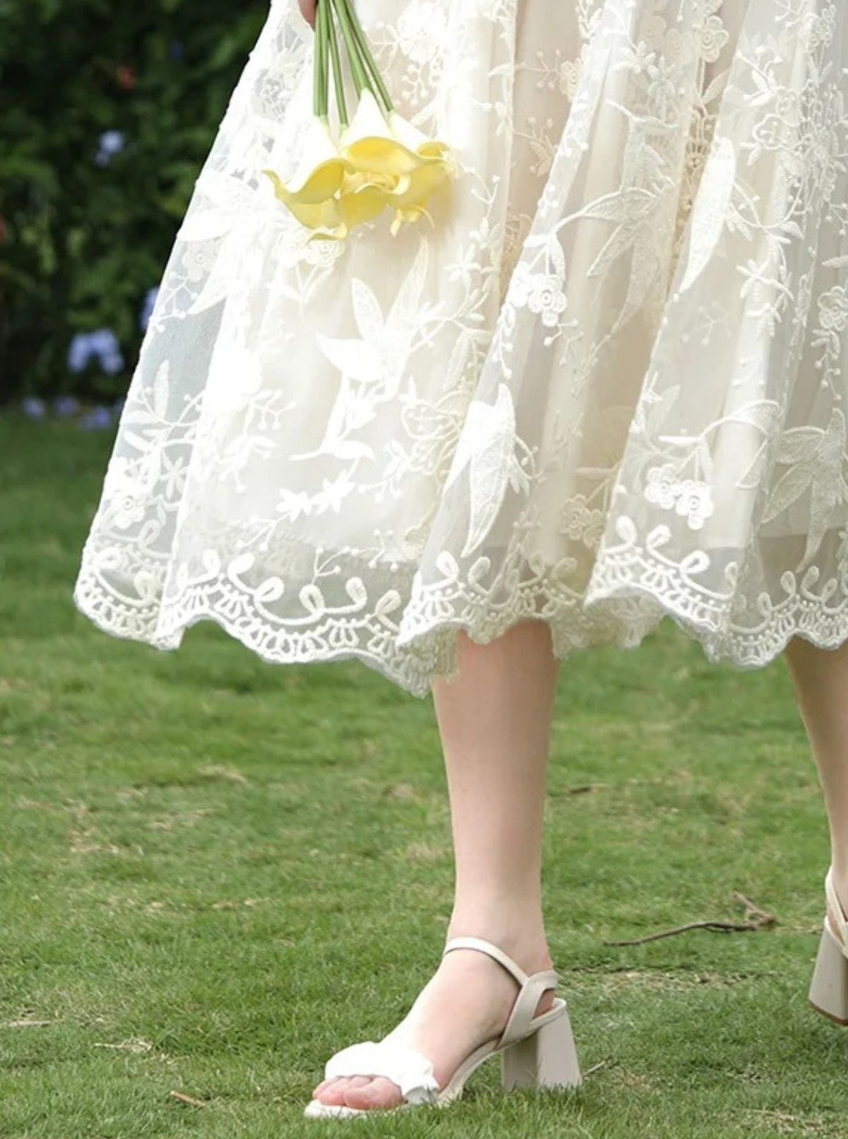 Embroidered Lace Midi Skirt - Women's A-Line Lace Skirt