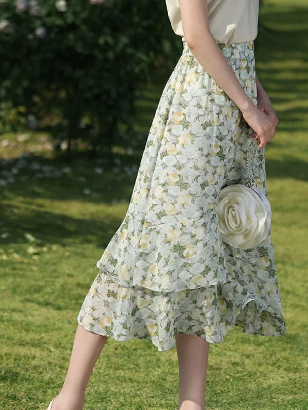 Floral Chiffon Midi Skirt - Women's A-Line Skirt