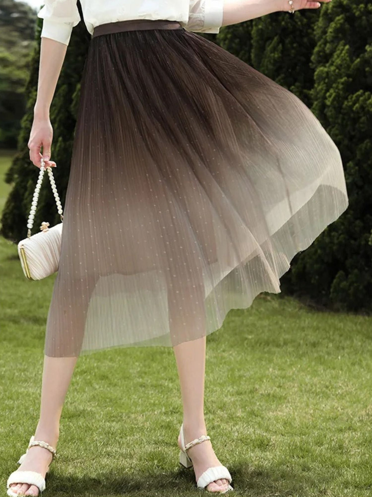 Ombre Tulle Midi Skirt - Women's A-Line Tulle Skirt