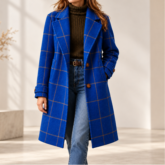 Checkwell Checkered Coat - Two-Button Women's Midi Coat