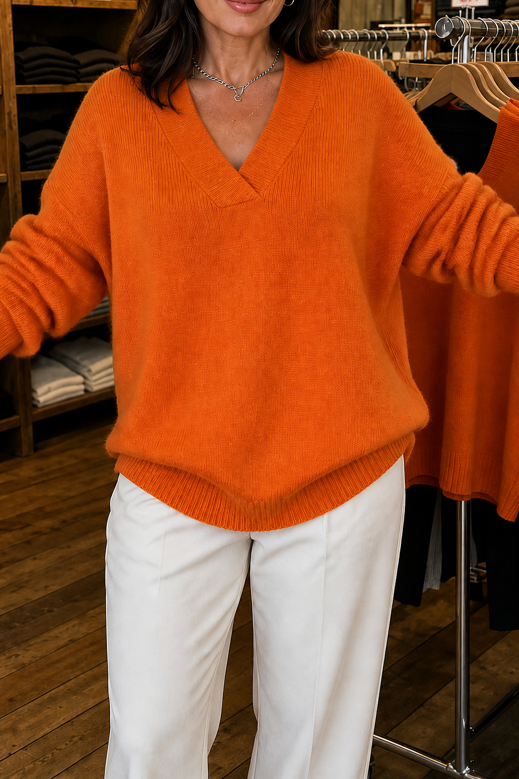 Softline - Ribbed V-Neck Relaxed Women's Knit Sweater