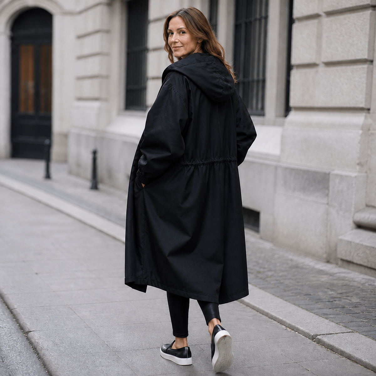 Vielle Hooded Trench Coat - Women's Midi Drawstring Waist