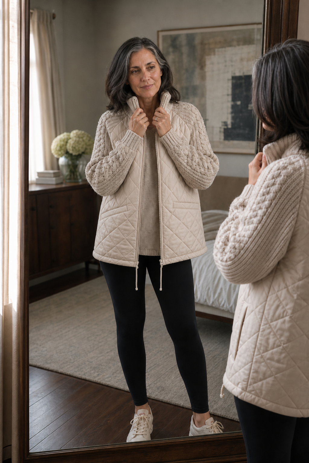 Knitpuff Knit Panel Puffer Jacket - Women's Quilted Jacket