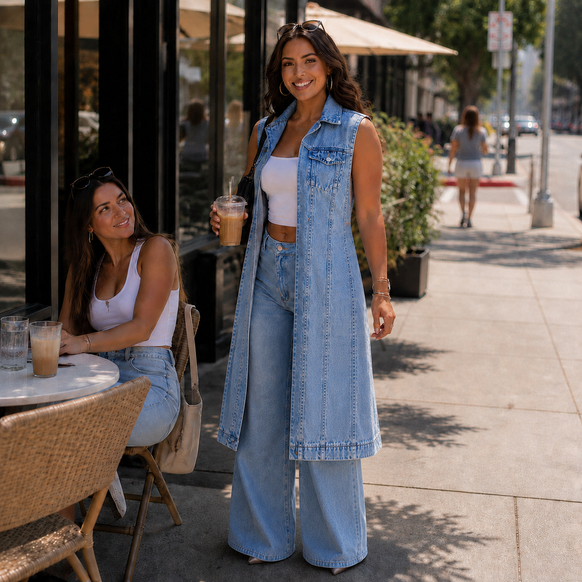 Overlaid Denim Vest Dress - Asymmetric Women's Denim Layer