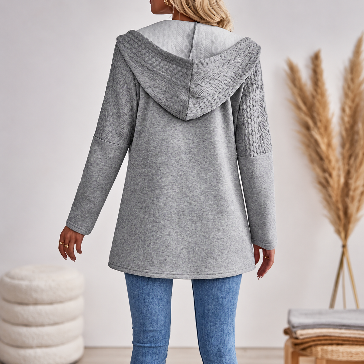 Wearbella Cable Knit Zip-Up Hoodie - Women's Longline