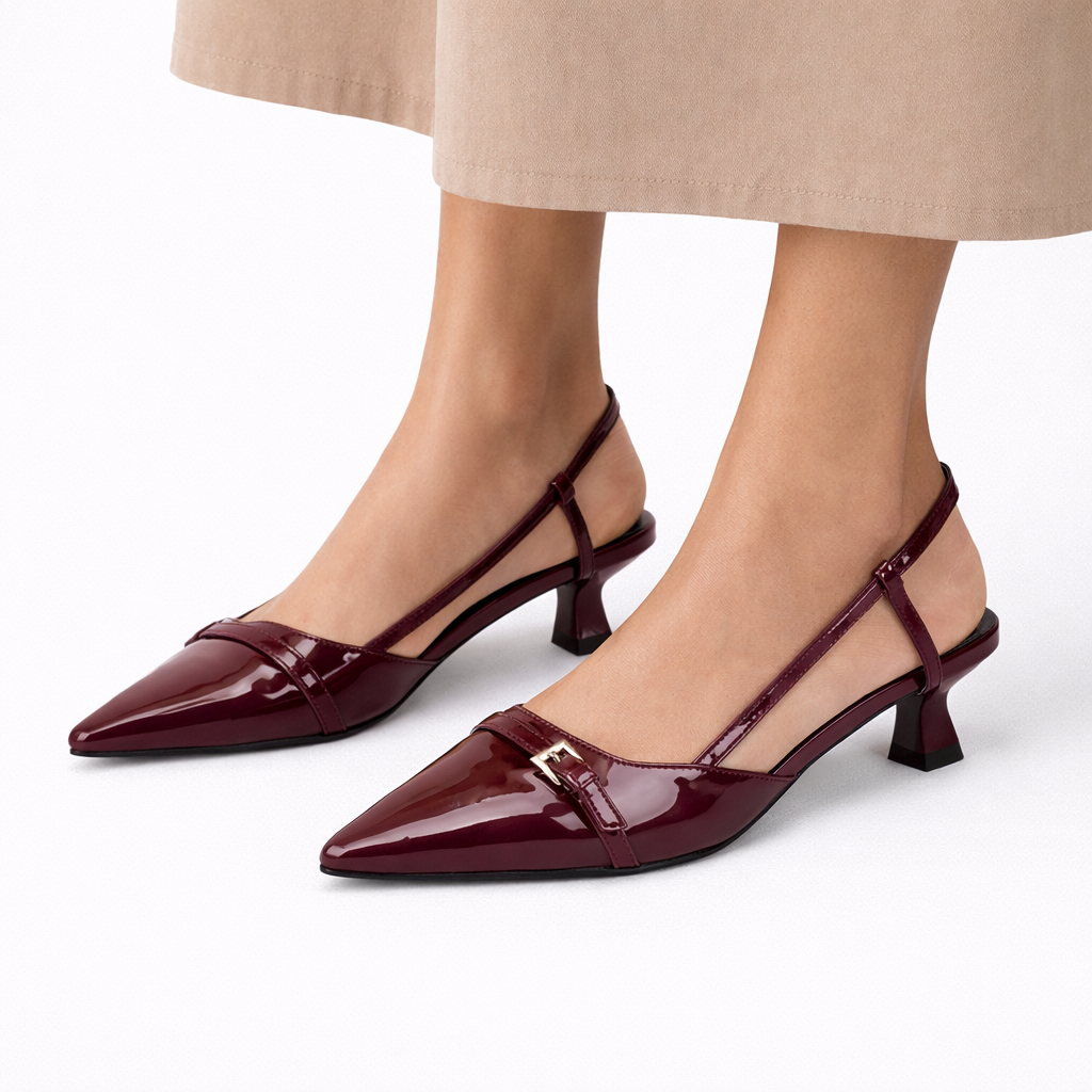 Patent Slingback Heels - Women's Pointed Toe Low Heels