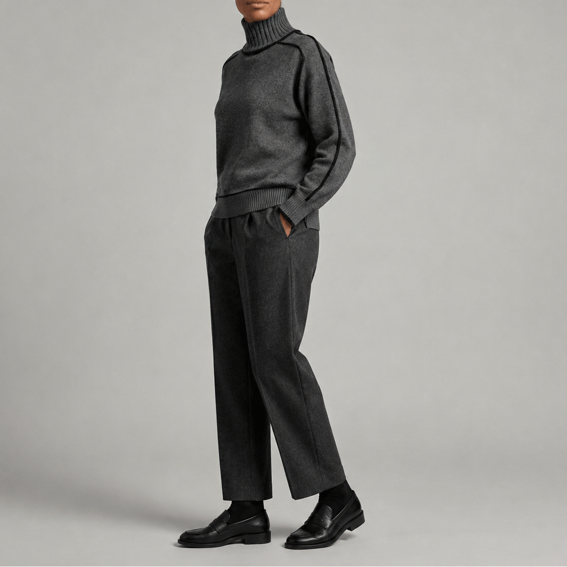 Turtleneck Sweater - Contrast Trim Women's Knit Jumper