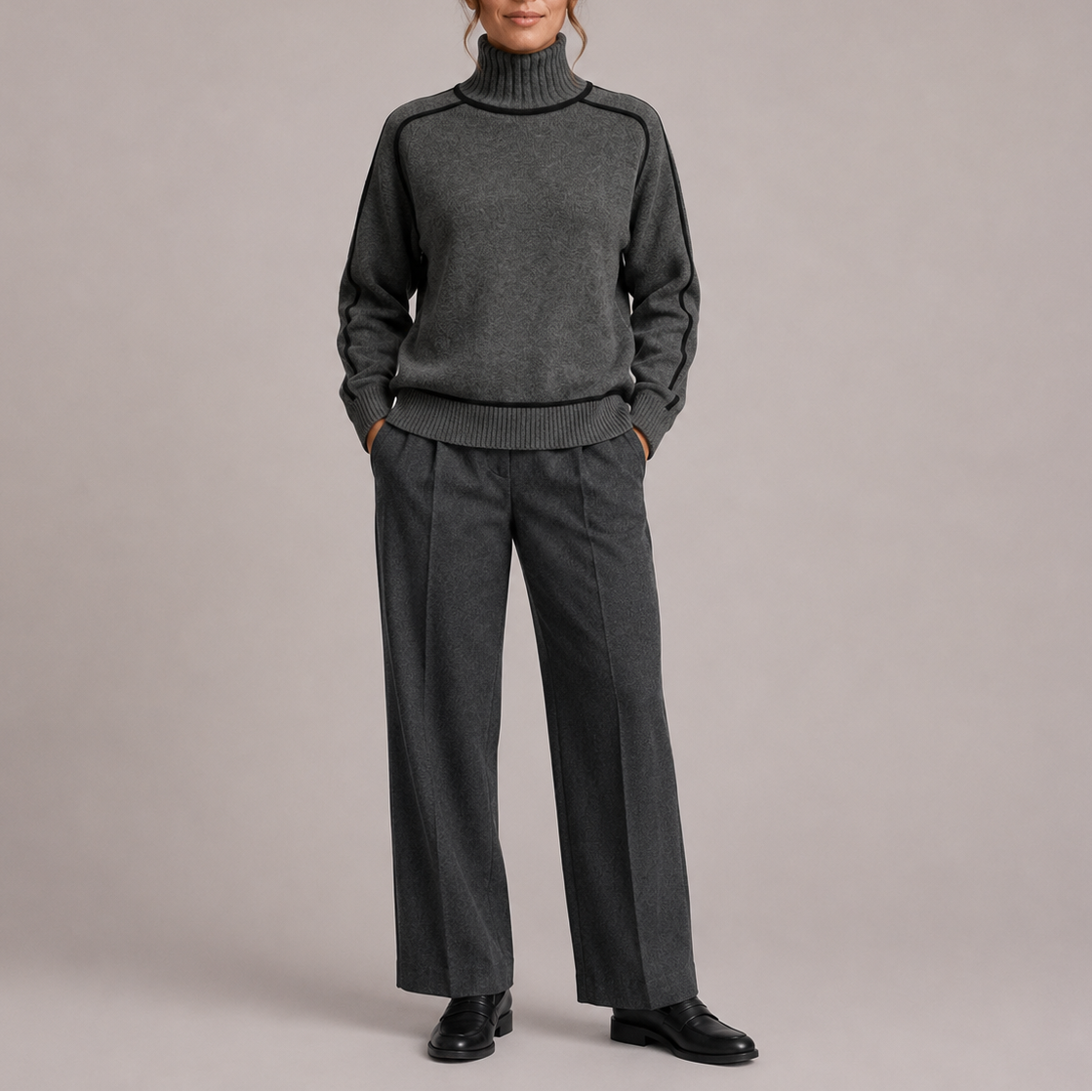 Turtleneck Sweater - Contrast Trim Women's Knit Jumper