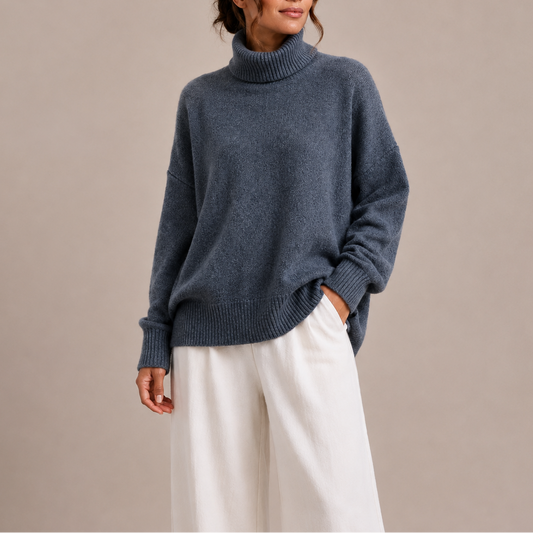 Oversized Turtleneck Sweater - Relaxed Women's Knit Jumper