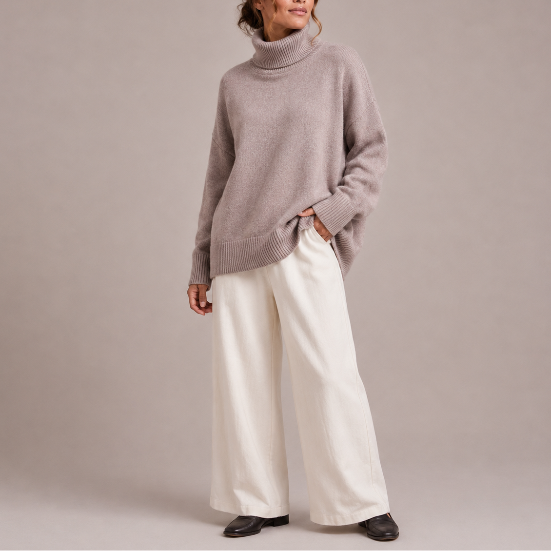Oversized Turtleneck Sweater - Relaxed Women's Knit Jumper