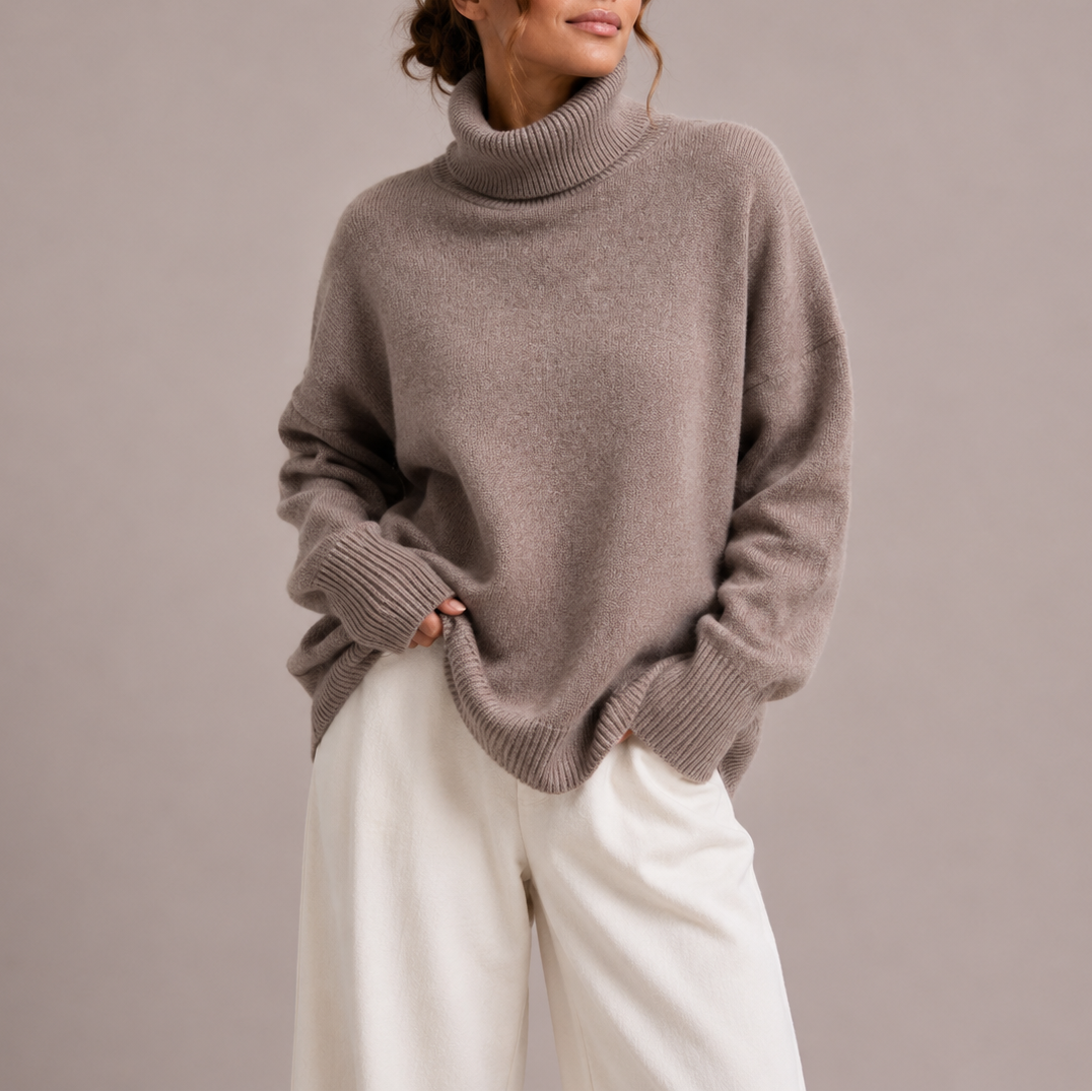 Oversized Turtleneck Sweater - Relaxed Women's Knit Jumper