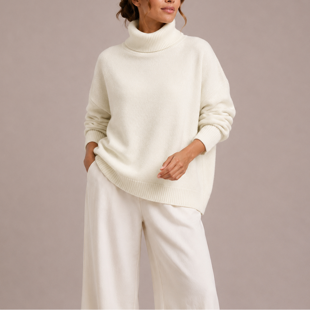 Oversized Turtleneck Sweater - Relaxed Women's Knit Jumper