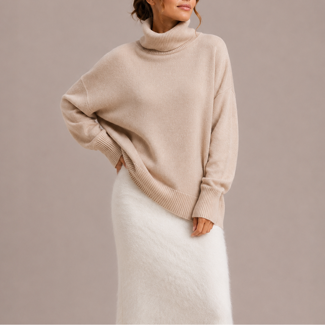 Oversized Turtleneck Sweater - Relaxed Women's Knit Jumper