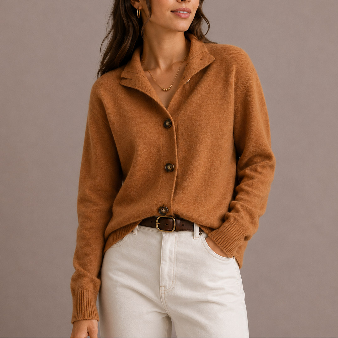 Collared Knit Cardigan - Women's Button Up Sweater