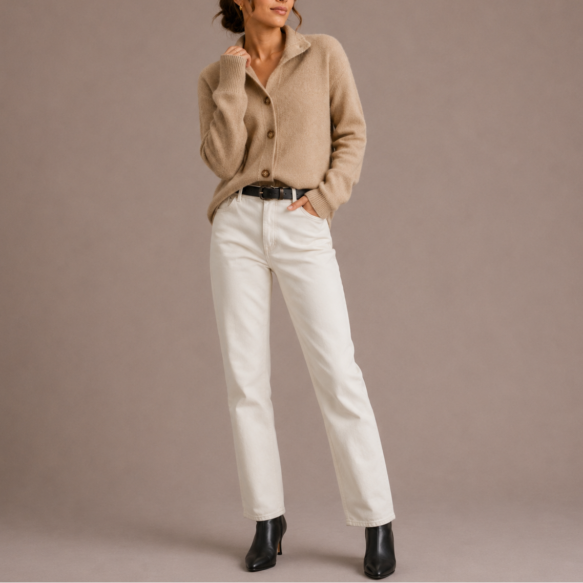 Collared Knit Cardigan - Women's Button Up Sweater