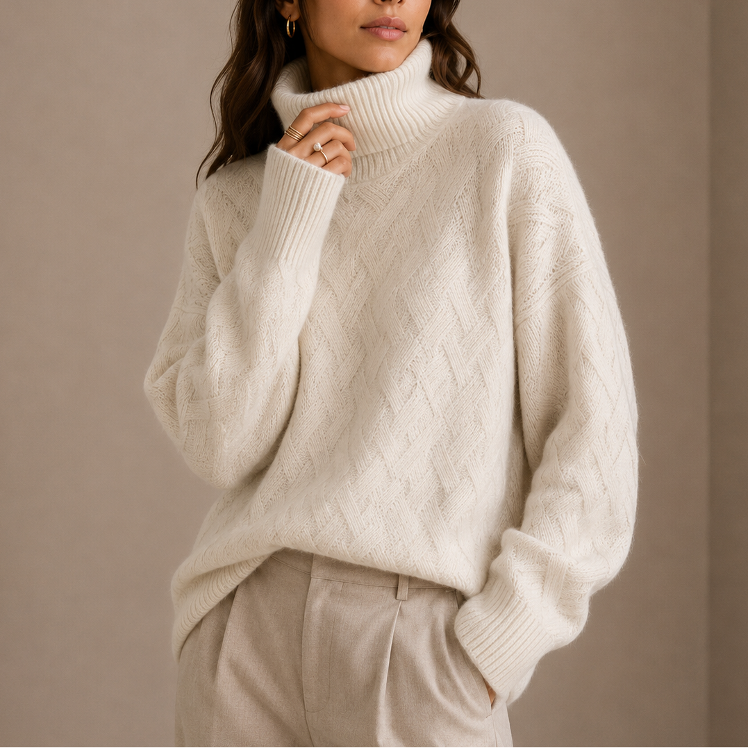 Textured Turtleneck Sweater - Women's Winter Knit Jumper