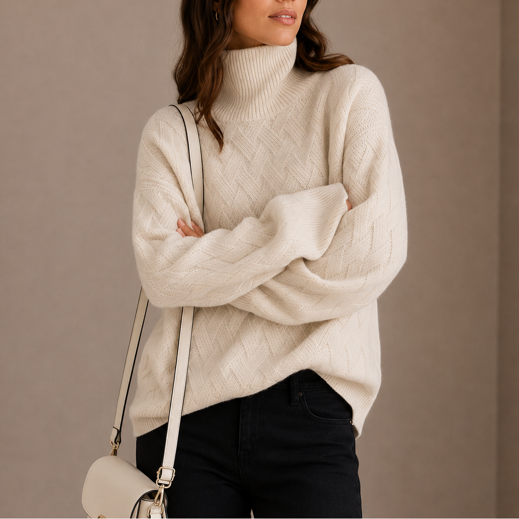 Textured Turtleneck Sweater - Women's Winter Knit Jumper