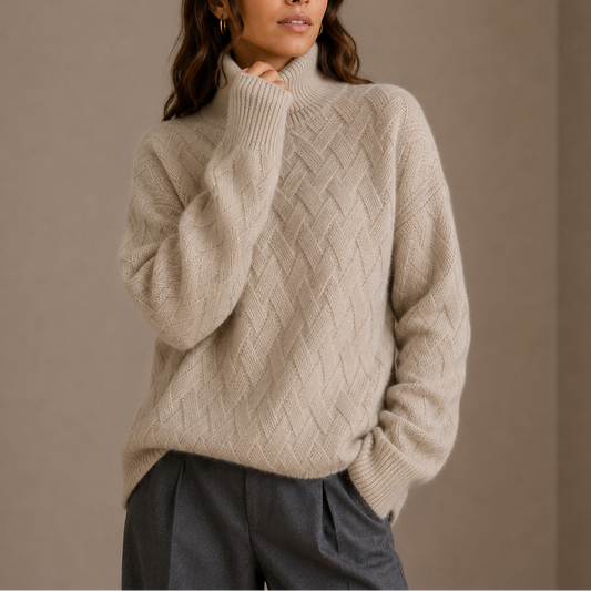 Textured Turtleneck Sweater - Women's Winter Knit Jumper