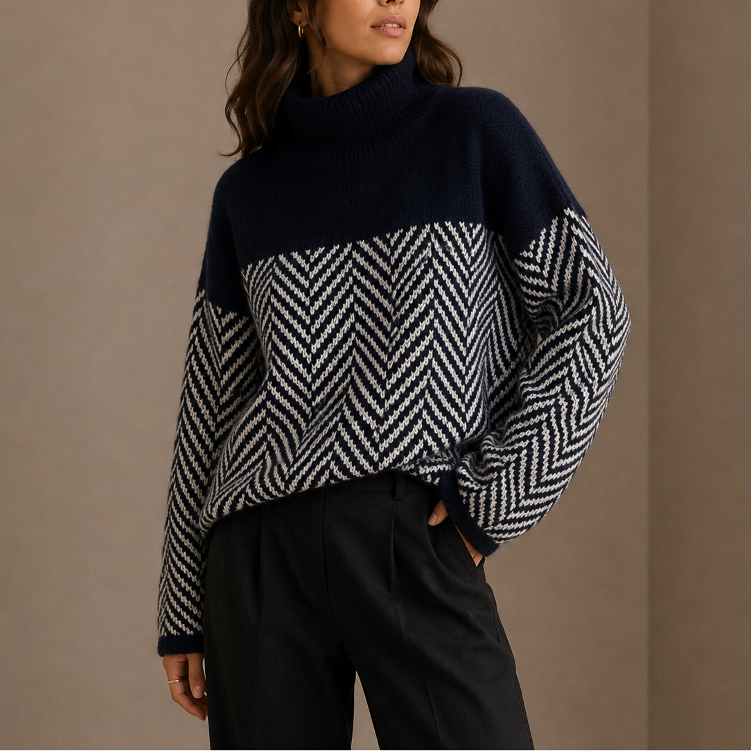 Herringbone Turtleneck Sweater - Oversized Women's Jumper