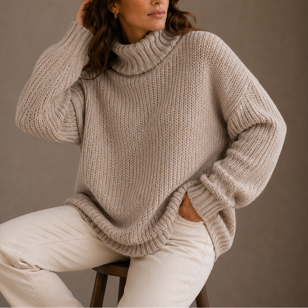 Chunky Turtleneck Sweater - Oversized Women's Knit Jumper