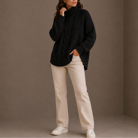 Cable Knit Turtleneck Sweater - Oversized Women's Jumper