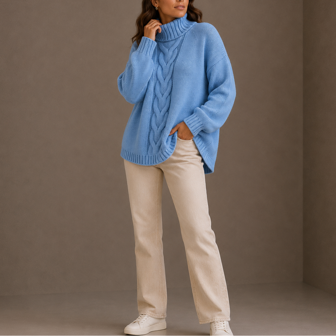 Cable Knit Turtleneck Sweater - Oversized Women's Jumper