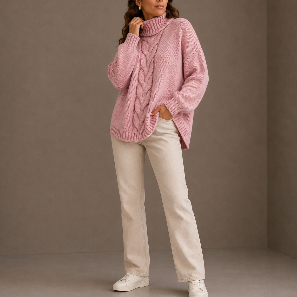Cable Knit Turtleneck Sweater - Oversized Women's Jumper