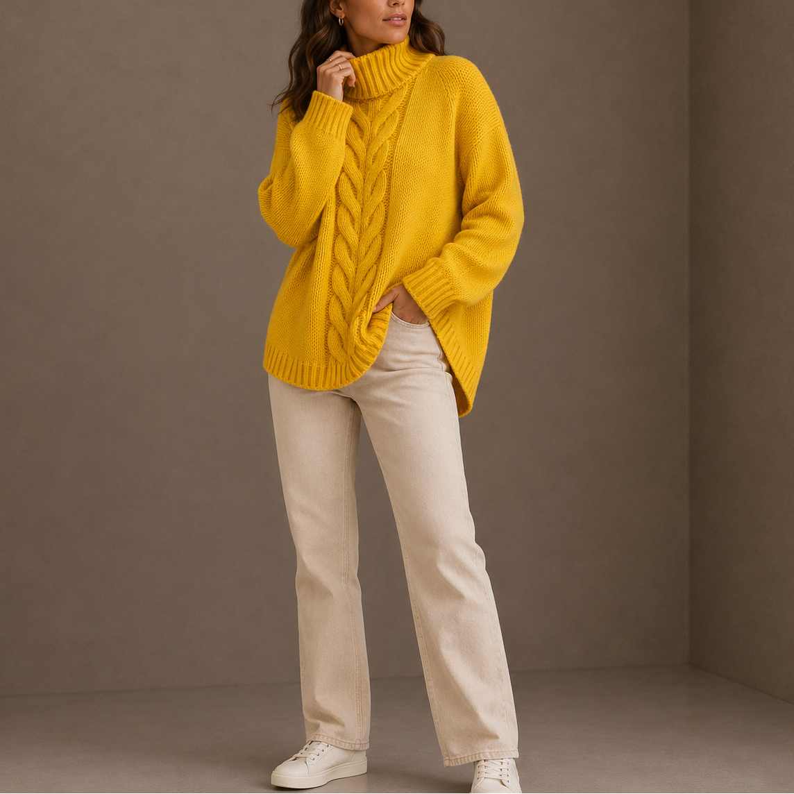Cable Knit Turtleneck Sweater - Oversized Women's Jumper