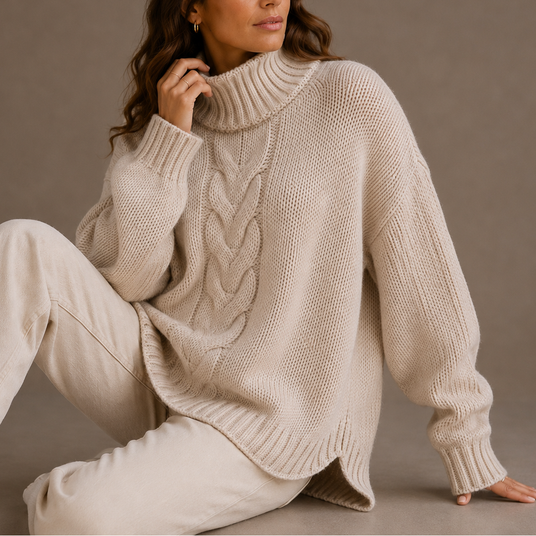 Cable Knit Turtleneck Sweater - Oversized Women's Jumper