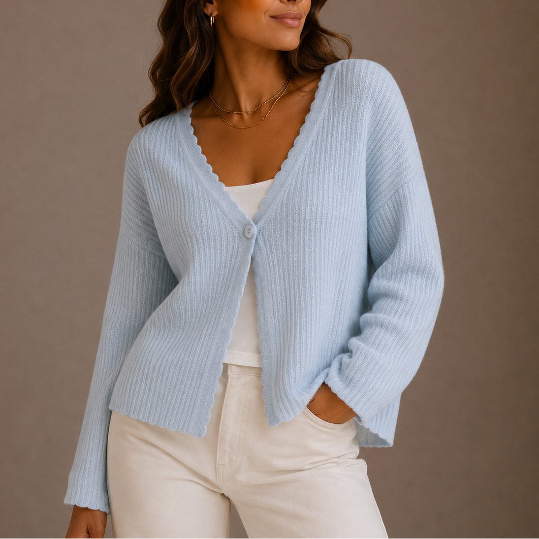 Knit Cardigan - V-Neck Lightweight Women's Button Up