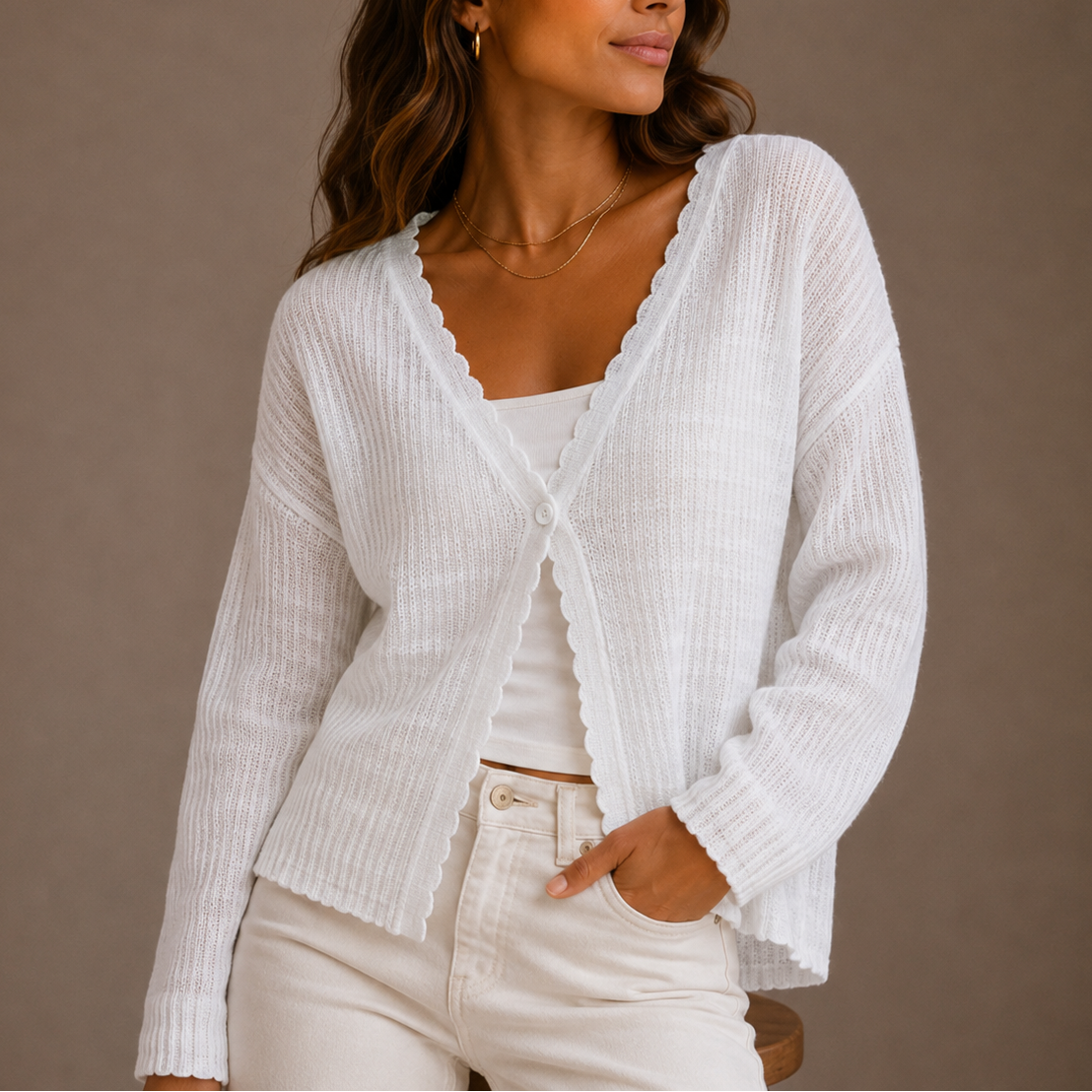 Knit Cardigan - V-Neck Lightweight Women's Button Up