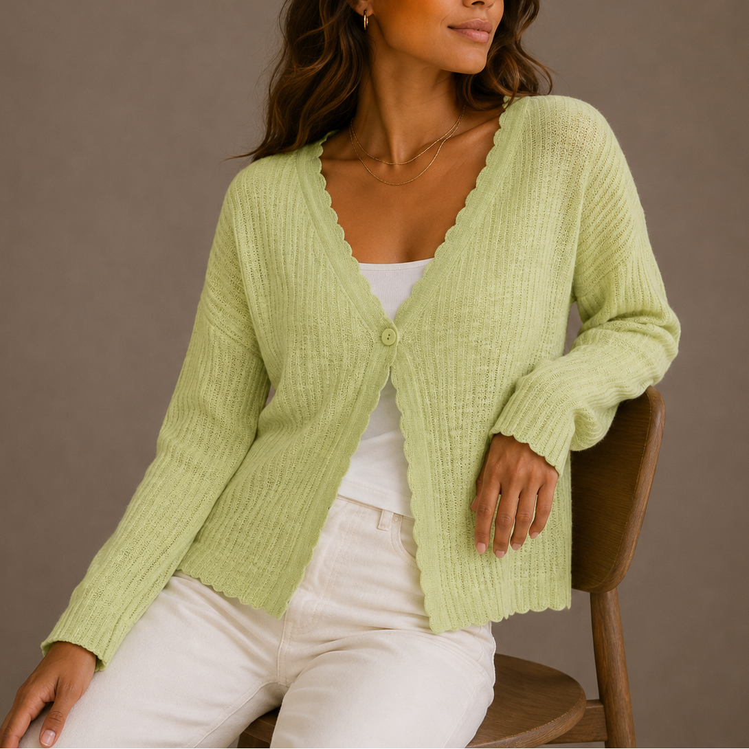 Knit Cardigan - V-Neck Lightweight Women's Button Up