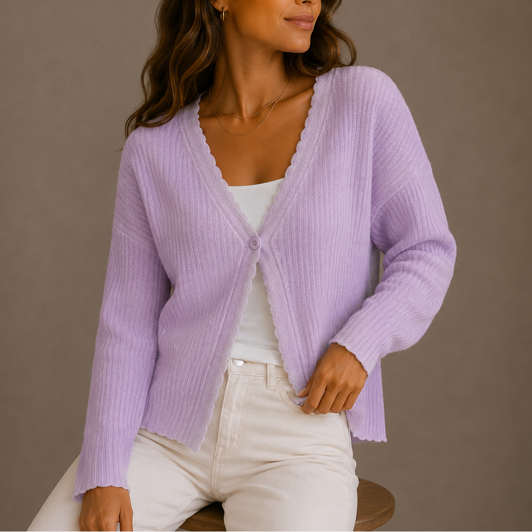 Knit Cardigan - V-Neck Lightweight Women's Button Up