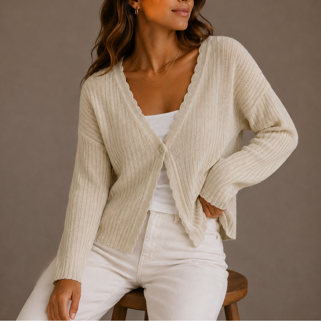 Knit Cardigan - V-Neck Lightweight Women's Button Up