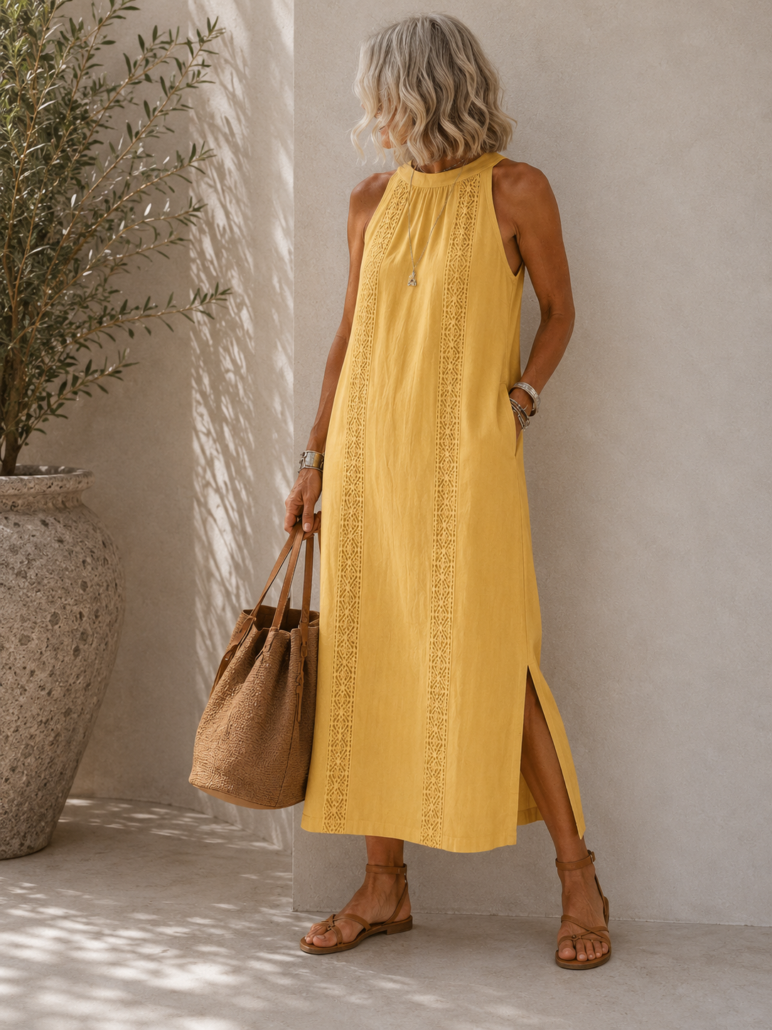 Astrid Relaxed Maxi Dress - Women's Lace Trim Dress