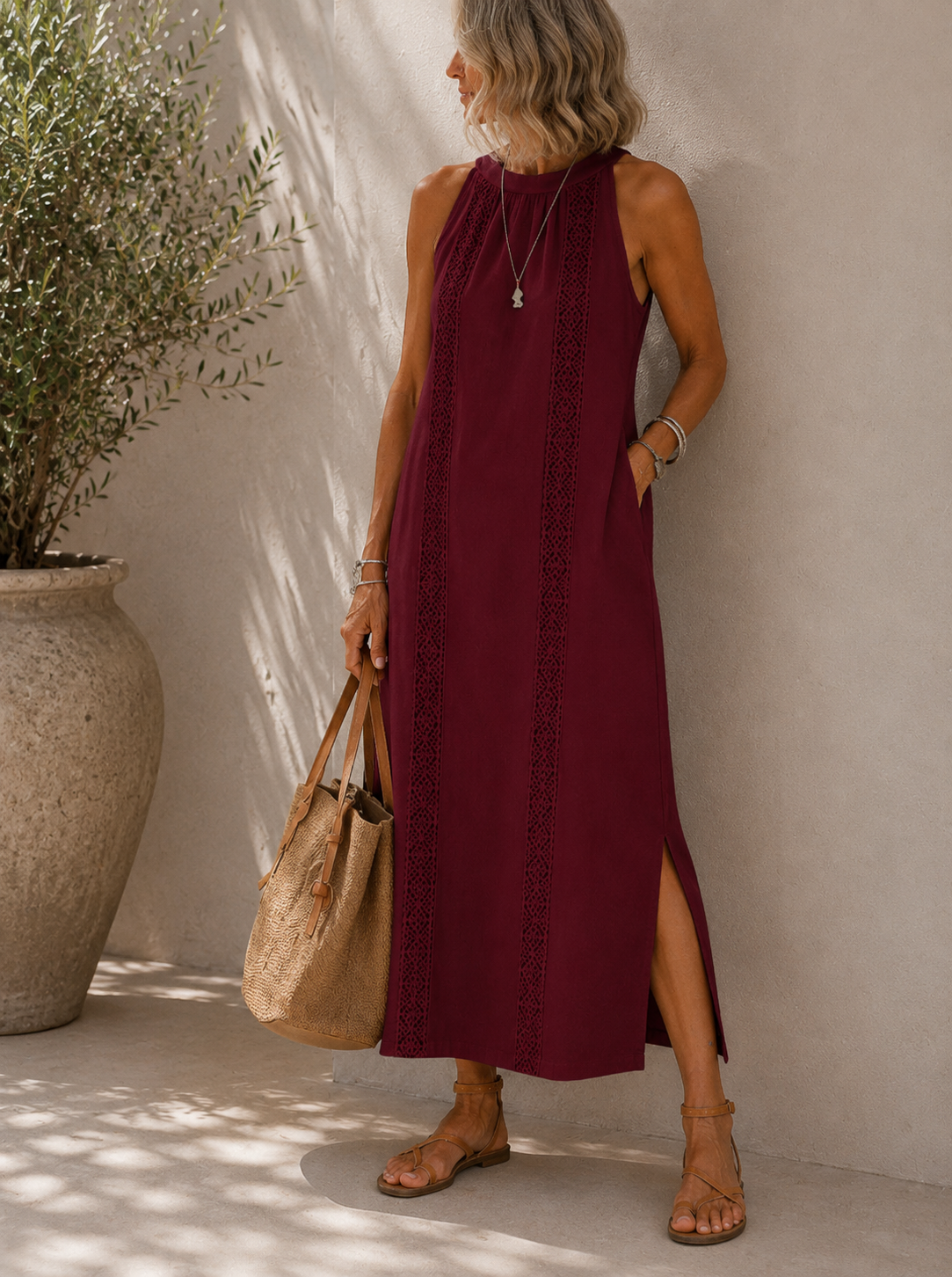 Astrid Relaxed Maxi Dress - Women's Lace Trim Dress
