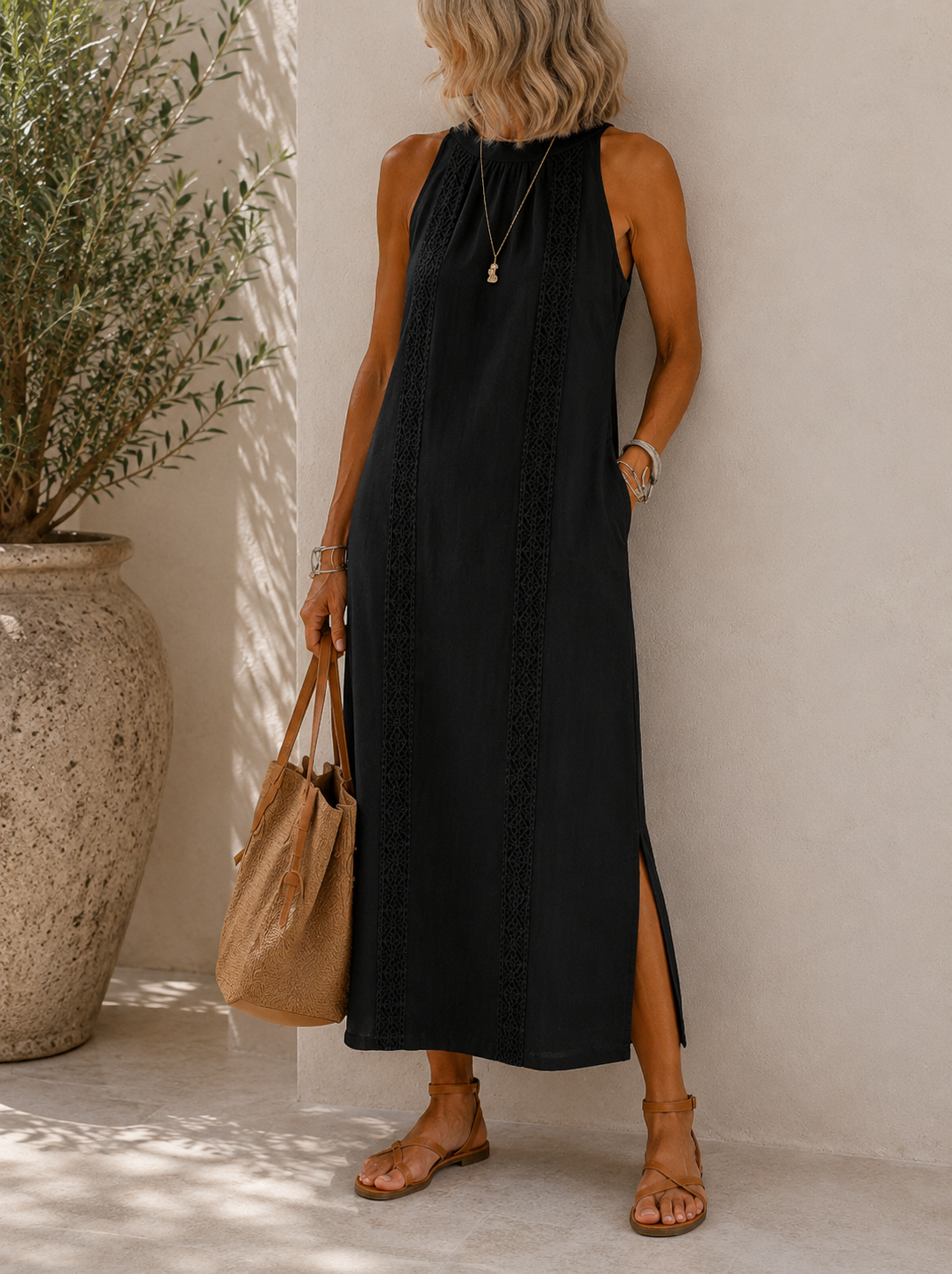 Astrid Relaxed Maxi Dress - Women's Lace Trim Dress