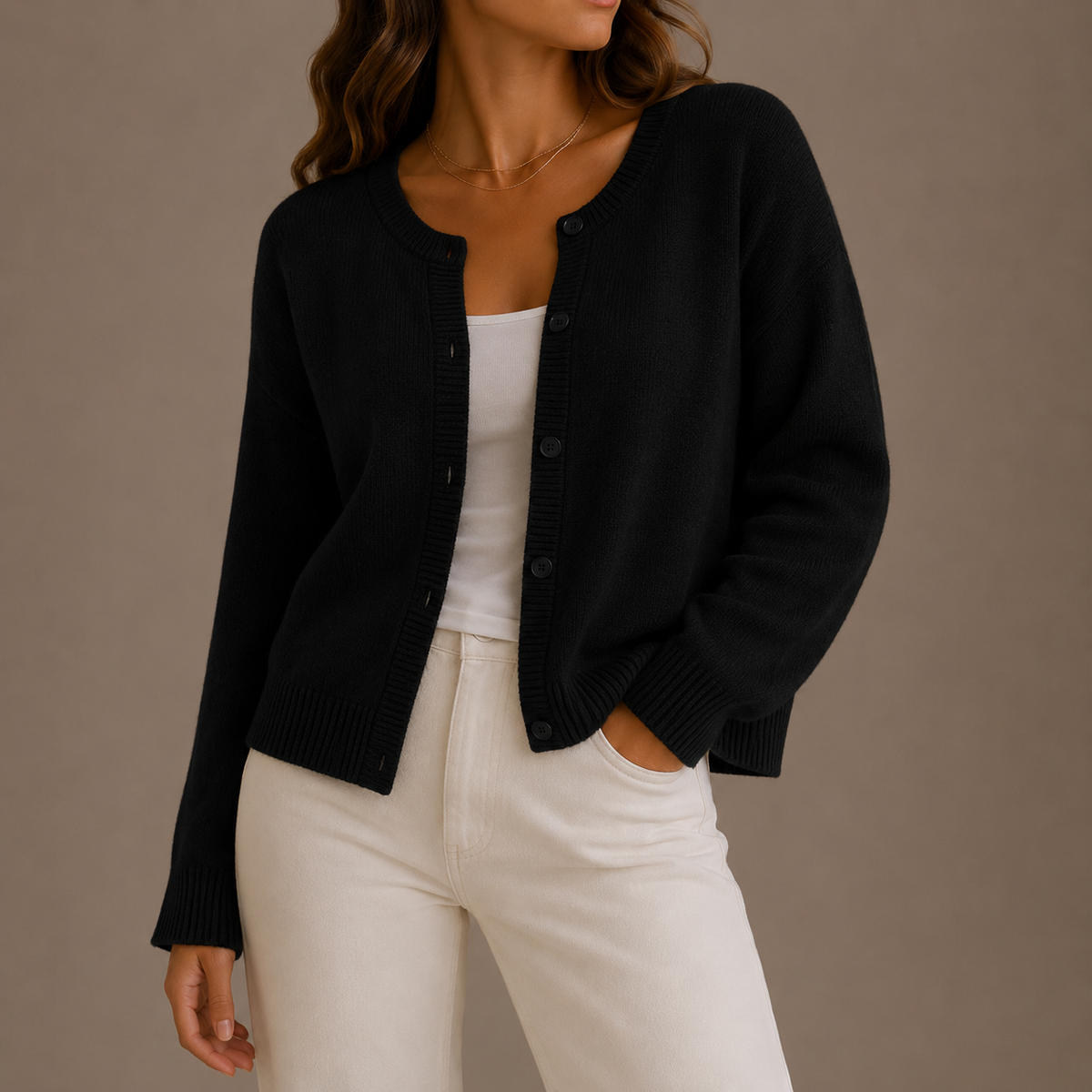 Knit Cardigan - Round Neck Women's Button Up Sweater