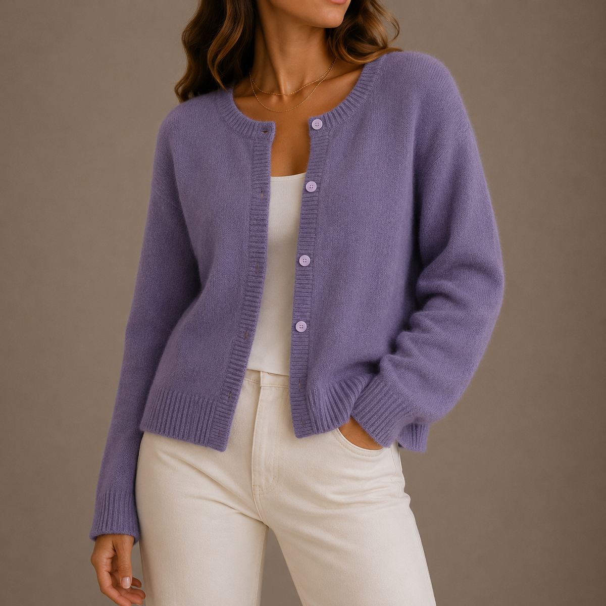 Knit Cardigan - Round Neck Women's Button Up Sweater