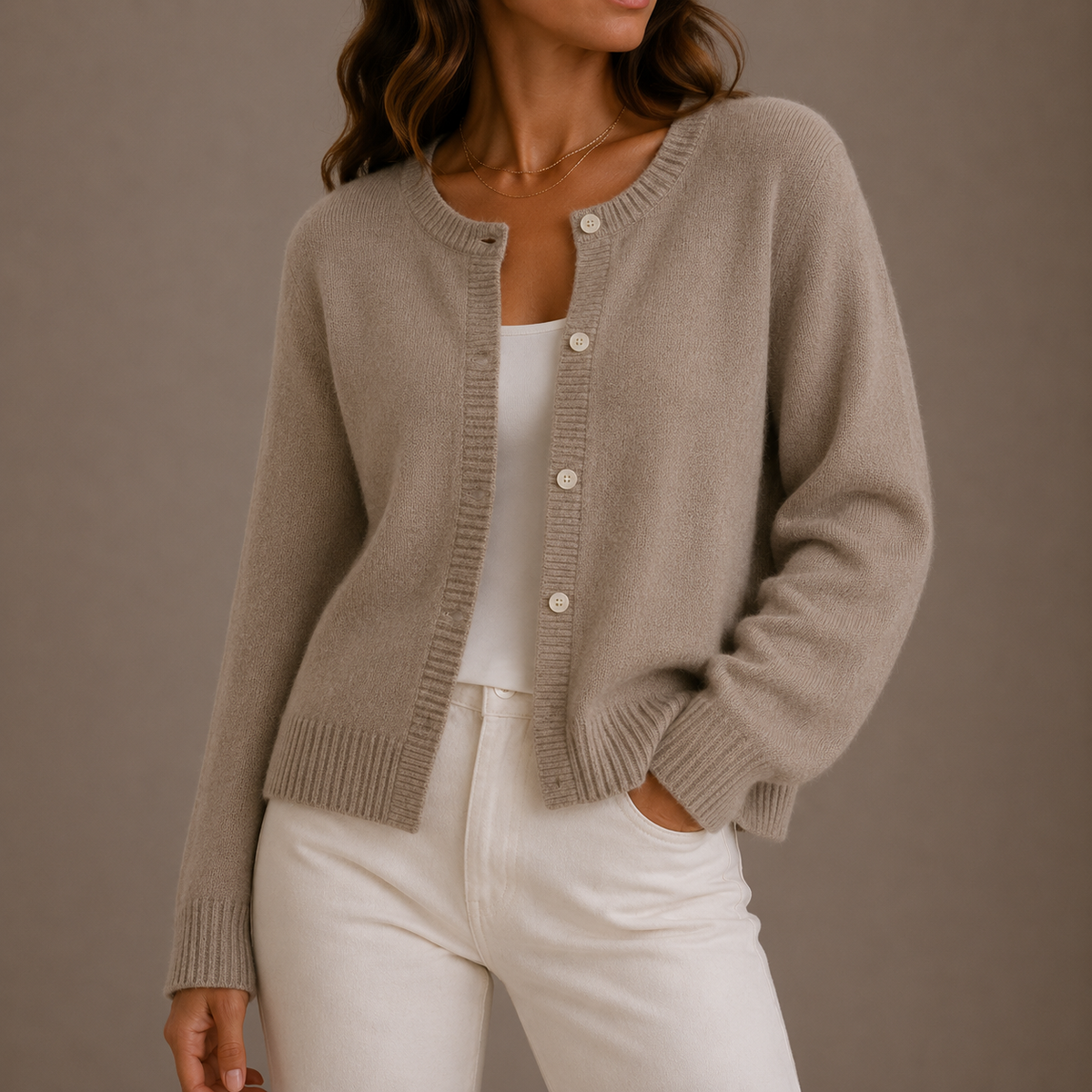 Knit Cardigan - Round Neck Women's Button Up Sweater