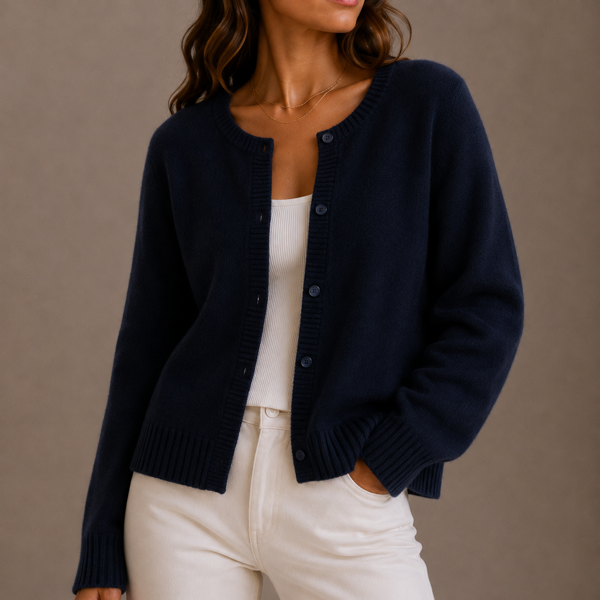 Knit Cardigan - Round Neck Women's Button Up Sweater