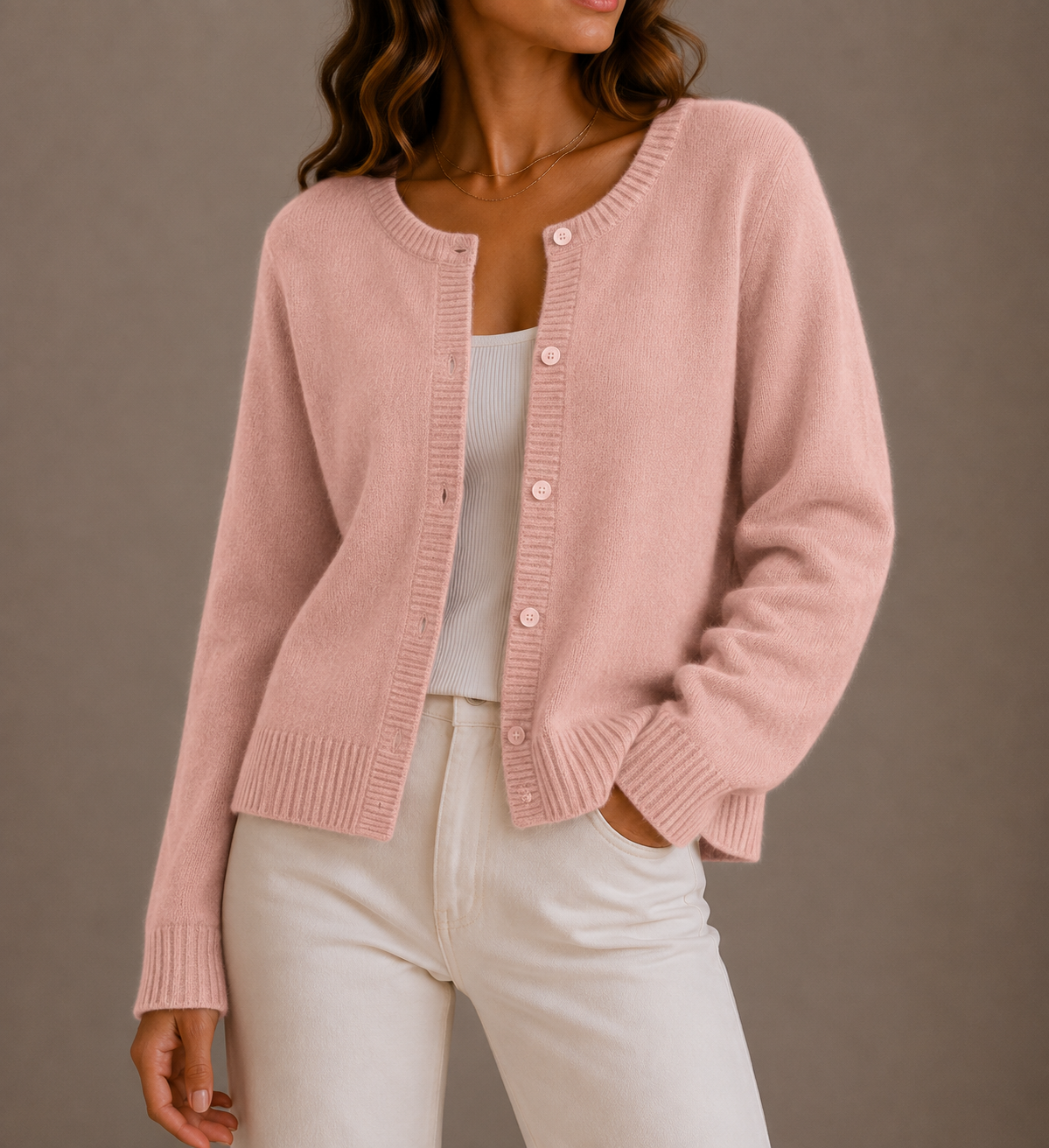 Knit Cardigan - Round Neck Women's Button Up Sweater