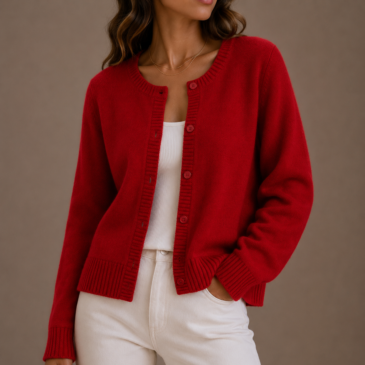Knit Cardigan - Round Neck Women's Button Up Sweater