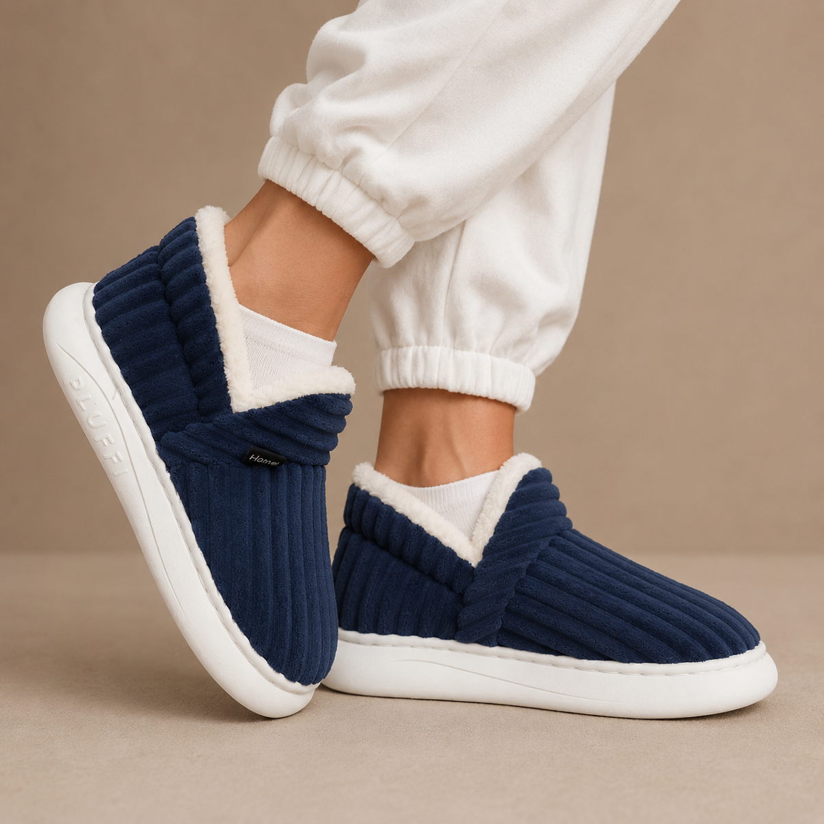Ribbed Winter Slippers - Women's Fleece Lined Slippers